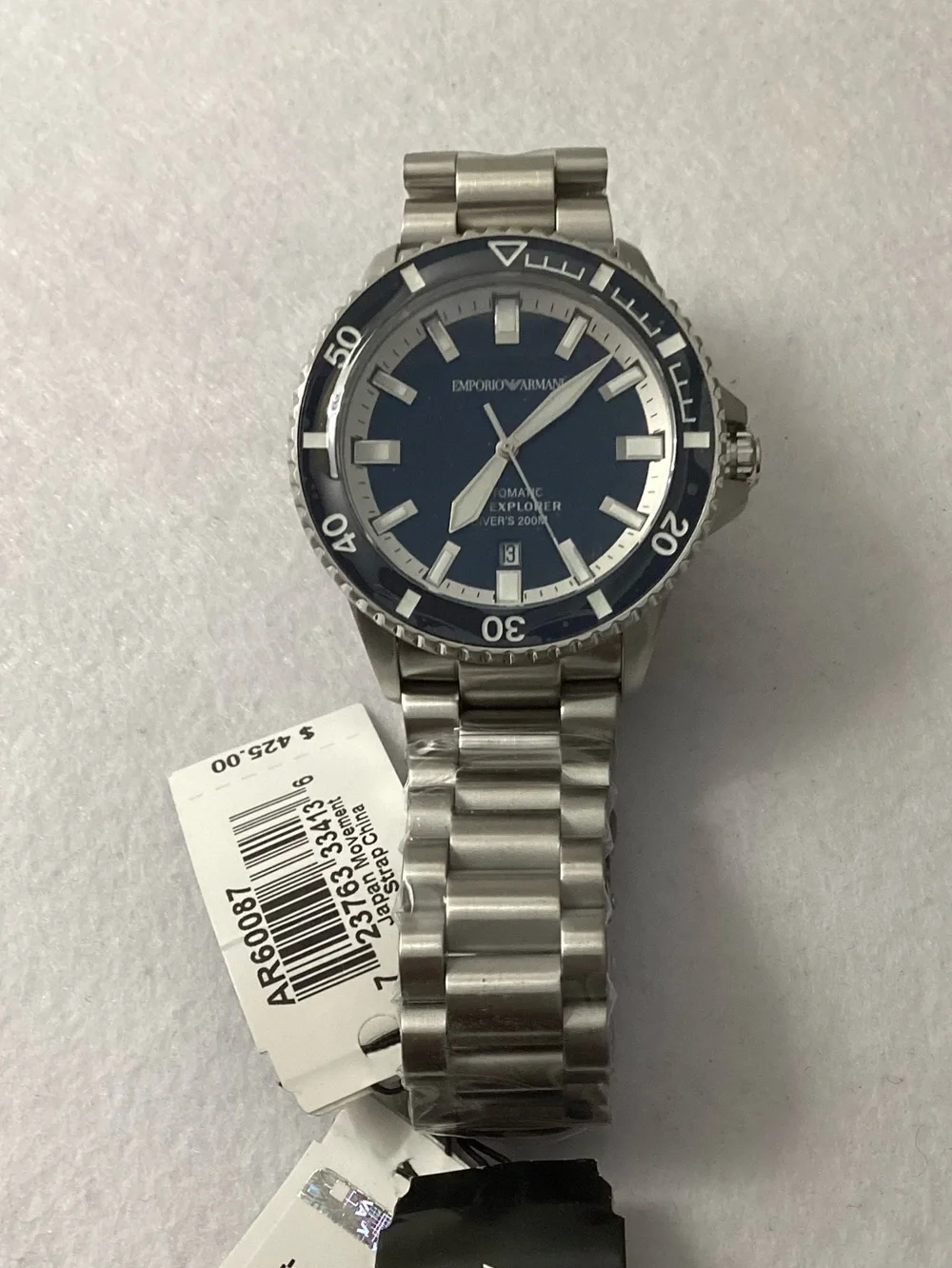 Emporio Armani Sea Explorer Blue Dial Silver Steel Strap Watch 42mm AR60079